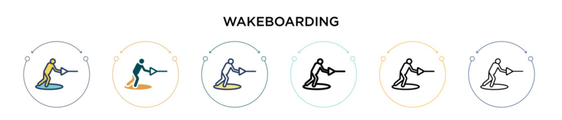 wakeboarding icon in filled, thin line, outline and stroke style. vector illustration of two colored