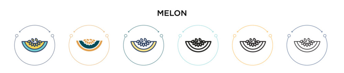 Melon icon in filled, thin line, outline and stroke style. Vector illustration of two colored and black melon vector icons designs can be used for mobile, ui, web