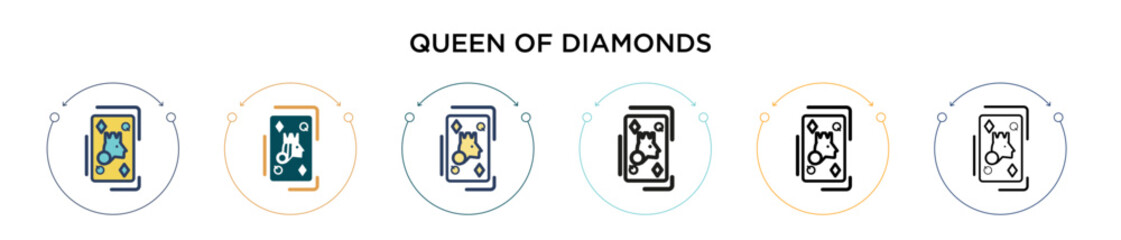 Wall Mural - Queen of diamonds icon in filled, thin line, outline and stroke style. Vector illustration of two colored and black queen of diamonds vector icons designs can be used for mobile, ui, web