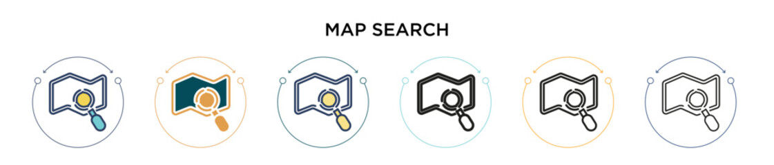 Wall Mural - map search icon in filled, thin line, outline and stroke style. vector illustration of two colored a