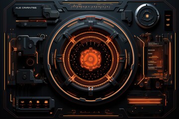 Abstract technology hud interface hologram elements neon lights, circle percent vitality innovation on hi tech future design. Generative AI