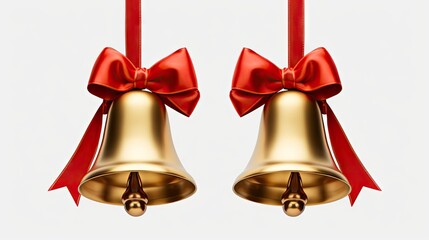 Poster - Gold Bells With Red Ribbon Bow Isolated on White Background. created with Generative AI technology