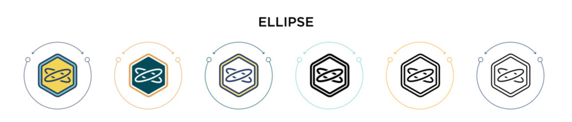 Wall Mural - ellipse icon in filled, thin line, outline and stroke style. vector illustration of two colored and 