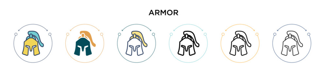 Armor icon in filled, thin line, outline and stroke style. Vector illustration of two colored and black armor vector icons designs can be used for mobile, ui, web