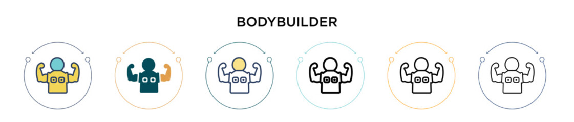 Wall Mural - Bodybuilder icon in filled, thin line, outline and stroke style. Vector illustration of two colored and black bodybuilder vector icons designs can be used for mobile, ui, web