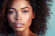 © Firn - Close up of beautiful afro american woman with dark skin and unusual light colored green eyes