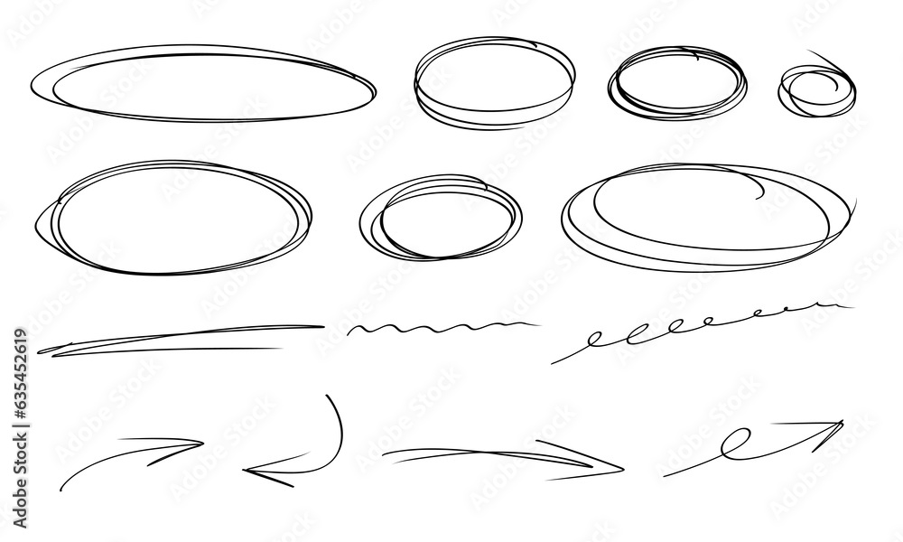 Issue Highlight Shape Highlight hand drawn oval frames, arrows, lines. Handdrawn marker ...