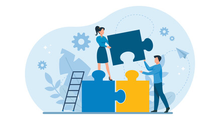 Wall Mural - teamwork concept. vector of businesspeople solving a problem in a team.