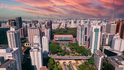 Wall Mural - Aerial view of Av. Paulista in São Paulo, SP. Main avenue of the capital. Commercial and residential buildings.