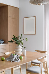 Wall Mural - wood tabletop and decor at cozy kitchen with stylish interior
