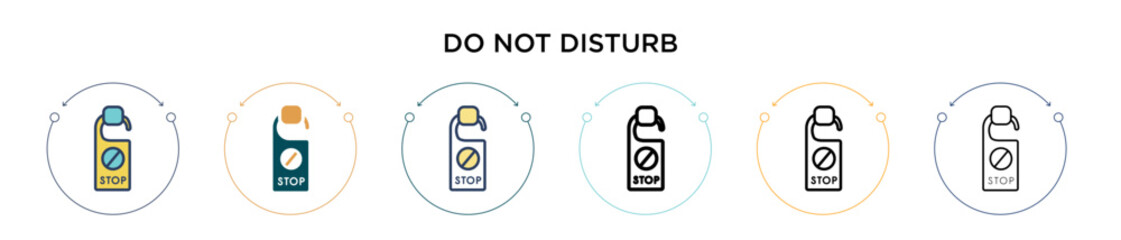 Do not disturb icon in filled, thin line, outline and stroke style. Vector illustration of two colored and black do not disturb vector icons designs can be used for mobile, ui, web