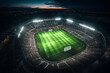 Aerial view on soccer stadium in evening time, Football arena with people city, championship, live TV channel, Broadcast of the match