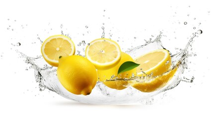 Lemon with water splash on white background, Generative AI