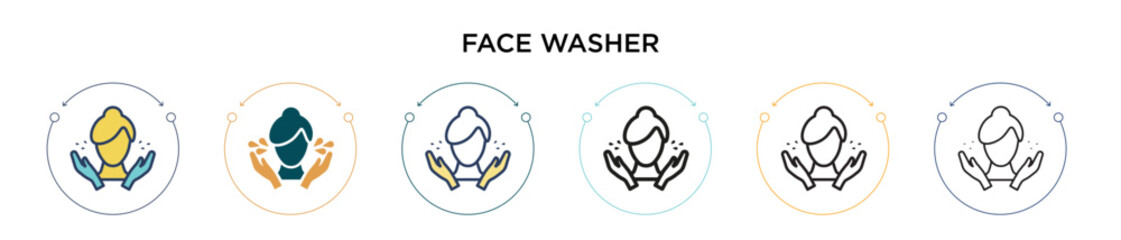 Wall Mural - Face washer icon in filled, thin line, outline and stroke style. Vector illustration of two colored and black face washer vector icons designs can be used for mobile, ui, web