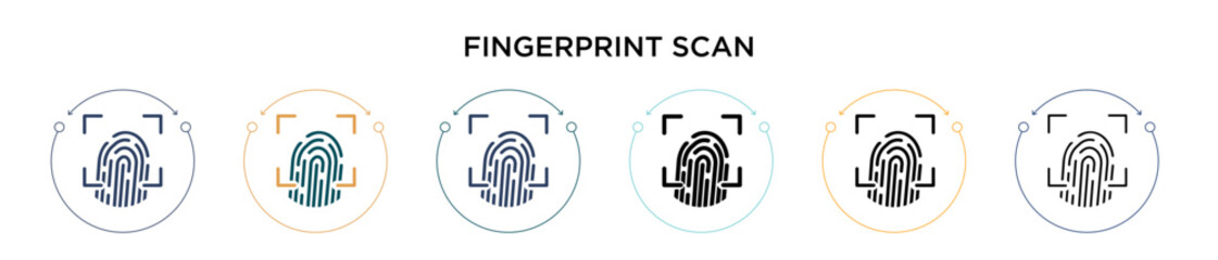 Fingerprint scan icon in filled, thin line, outline and stroke style. Vector illustration of two colored and black fingerprint scan vector icons designs can be used for mobile, ui, web