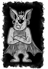 Sticker - illustration of a angry cartoon bat with black background