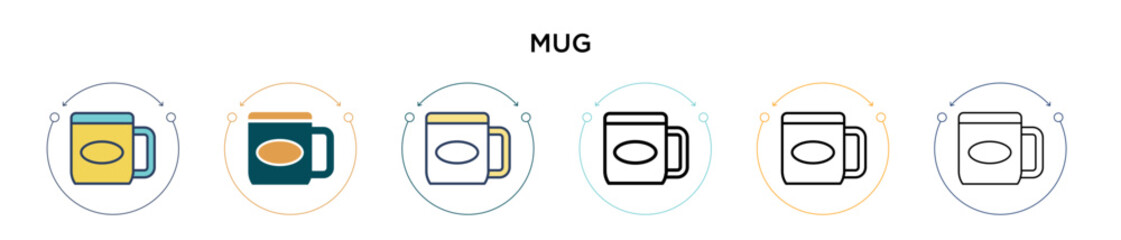 Mug icon in filled, thin line, outline and stroke style. Vector illustration of two colored and black mug vector icons designs can be used for mobile, ui, web