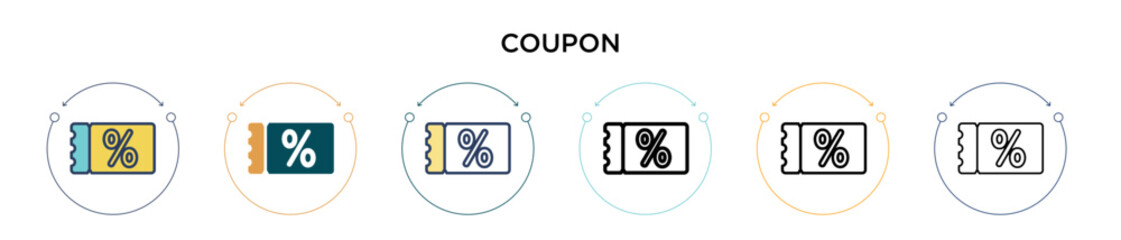 Wall Mural - coupon icon in filled, thin line, outline and stroke style. vector illustration of two colored and b