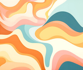 Wall Mural - Creative background composition. Pastel multi colour groovy curve swirl 60s abstract background. Banner Mock up template. 3D render	
