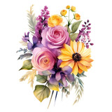 Fototapeta Kwiaty - Flowers Watercolor Clip Art, Watercolor Illustration, Flowers Sublimation Design, Flowers Clip Art.