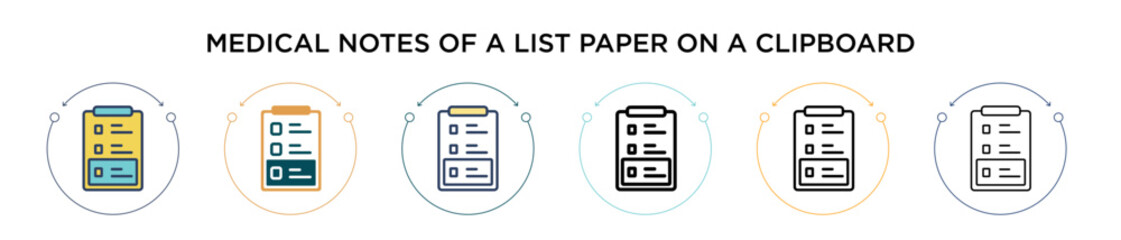 Wall Mural - medical notes of a list paper on a clipboard icon in filled, thin line, outline and stroke style. ve