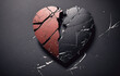 Broken heart on black background. Concept: Love and divorce 