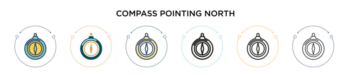 Wall Mural - compass pointing north icon in filled, thin line, outline and stroke style. vector illustration of t