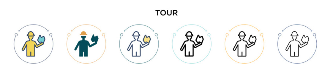 Wall Mural - Tour icon in filled, thin line, outline and stroke style. Vector illustration of two colored and black tour vector icons designs can be used for mobile, ui, web