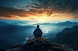 © Deivison - Landscape with man sitting on the top of the mountain, reflection and freedom concept. Generative AI