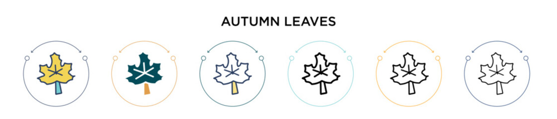 Autumn leaves icon in filled, thin line, outline and stroke style. Vector illustration of two colored and black autumn leaves vector icons designs can be used for mobile, ui, web