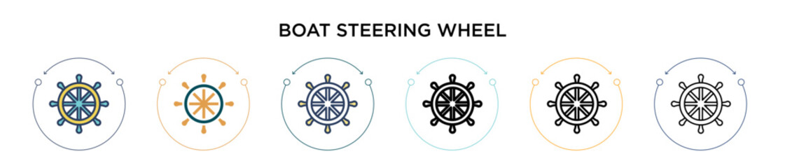 Wall Mural - Boat steering wheel icon in filled, thin line, outline and stroke style. Vector illustration of two colored and black boat steering wheel vector icons designs can be used for mobile, ui, web