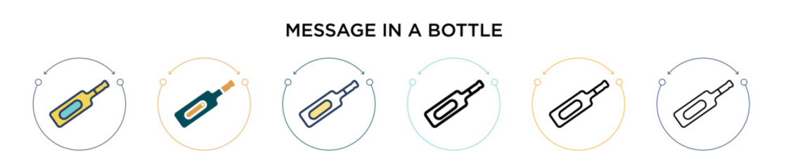 Wall Mural - Message in a bottle icon in filled, thin line, outline and stroke style. Vector illustration of two colored and black message in a bottle vector icons designs can be used for mobile, ui, web