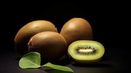 Wall Mural - Kiwi fruit on black background