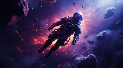 Wall Mural - astronaut on rock surface with space background ,astronaut walk on the moon wear cosmosuit. future c