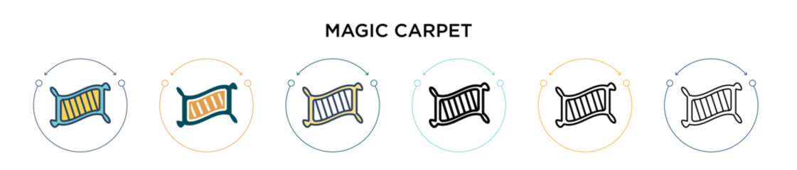 Magic carpet icon in filled, thin line, outline and stroke style. Vector illustration of two colored and black magic carpet vector icons designs can be used for mobile, ui, web