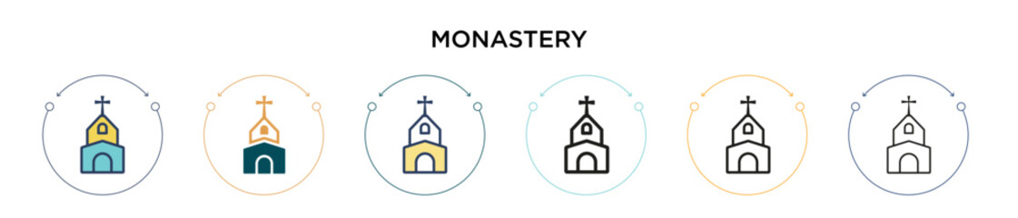 Wall Mural - Monastery icon in filled, thin line, outline and stroke style. Vector illustration of two colored and black monastery vector icons designs can be used for mobile, ui, web