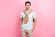 © deagreez - Photo of successful confident man lawyer attorney dressed stylish clothes isolated on pink color background