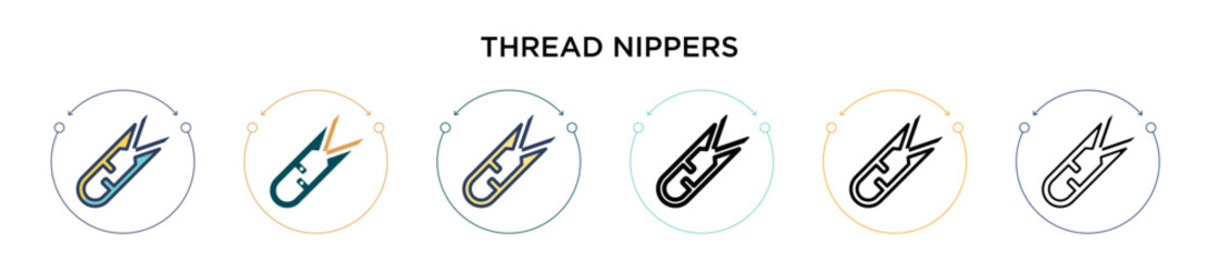 Wall Mural - Thread nippers icon in filled, thin line, outline and stroke style. Vector illustration of two colored and black thread nippers vector icons designs can be used for mobile, ui, web