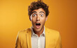 © hakule - Young ultra handsome manager man was Surprised and excited, opening eyes and mouth, Bright solid light color background. created by generative AI technology.