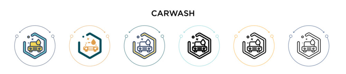 Carwash icon in filled, thin line, outline and stroke style. Vector illustration of two colored and black carwash vector icons designs can be used for mobile, ui, web