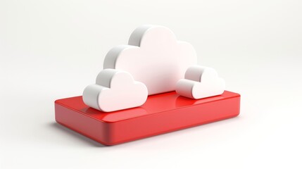 3D red white cloud icon minimal style, cloud computing online service, digital technology security concept