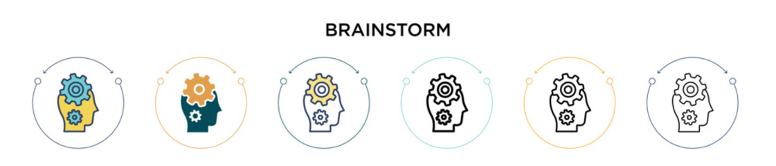 Wall Mural - Brainstorm icon in filled, thin line, outline and stroke style. Vector illustration of two colored and black brainstorm vector icons designs can be used for mobile, ui, web