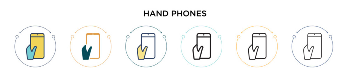 Wall Mural - Hand phones icon in filled, thin line, outline and stroke style. Vector illustration of two colored and black hand phones vector icons designs can be used for mobile, ui, web