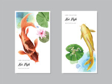 Beautiful Koi Fish Watercolor Label Collection