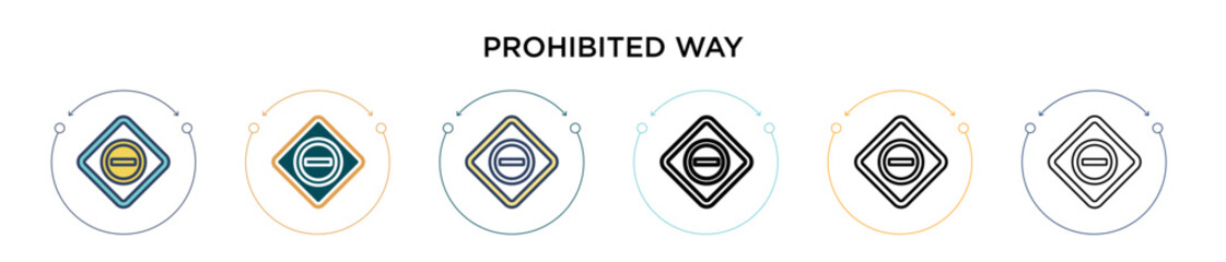 Prohibited way sign icon in filled, thin line, outline and stroke style. Vector illustration of two colored and black prohibited way sign vector icons designs can be used for mobile, ui, web