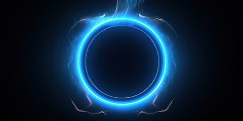 Poster - Geometric circle in neon blue on a dark background.