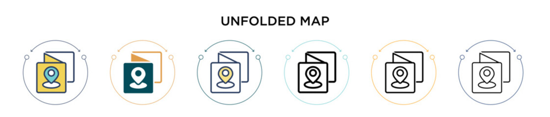 Wall Mural - unfolded map icon in filled, thin line, outline and stroke style. vector illustration of two colored