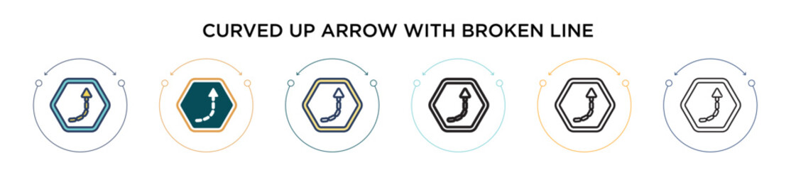 Wall Mural - curved up arrow with broken line icon in filled, thin line, outline and stroke style. vector illustr