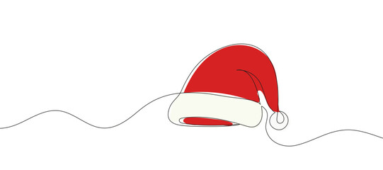 Wall Mural - Continuous line drawing of Santa hat. Christmas hat single line icon. Vector illustration