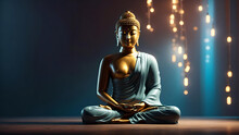 A Serene And Peaceful Image Of A Buddha Statue In A Cross-legged Meditation Pose, Generative IA